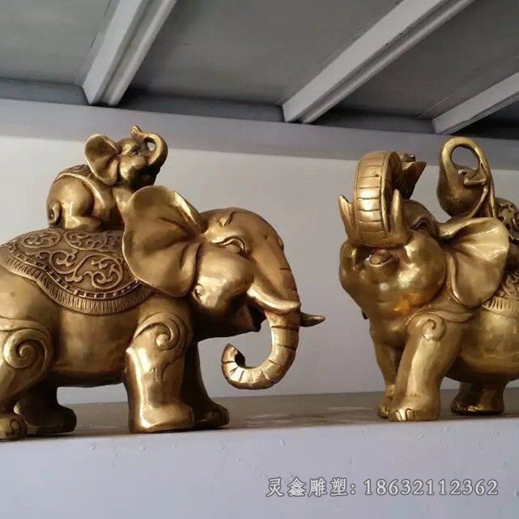 金色母子小象城市铜雕