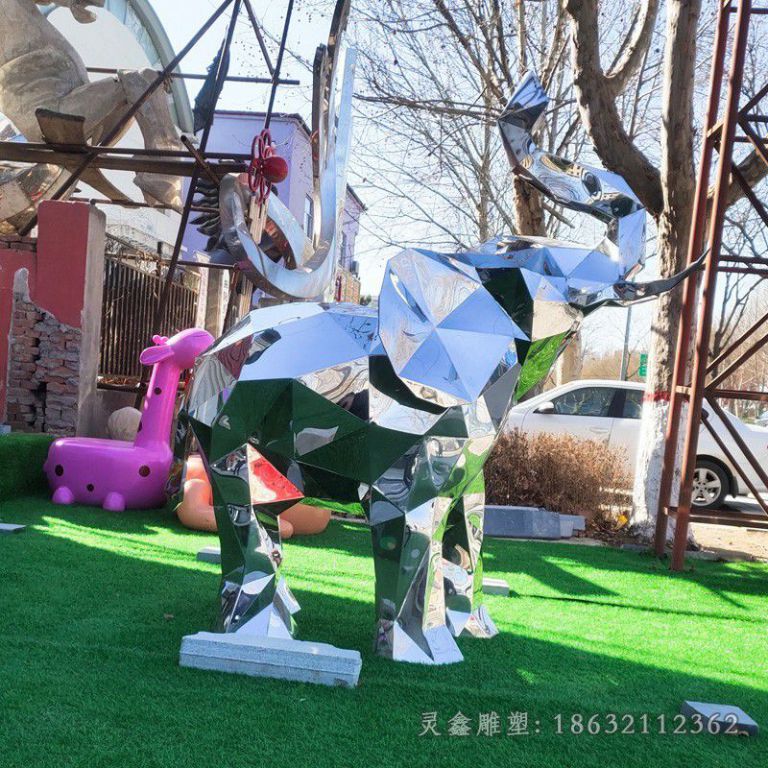 不锈钢几何大象城市雕塑