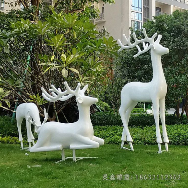不锈钢白色小鹿小区雕塑