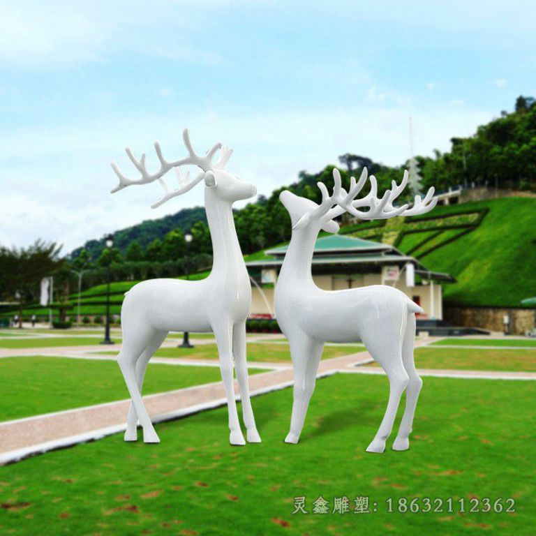 不锈钢白色小鹿庭院雕塑