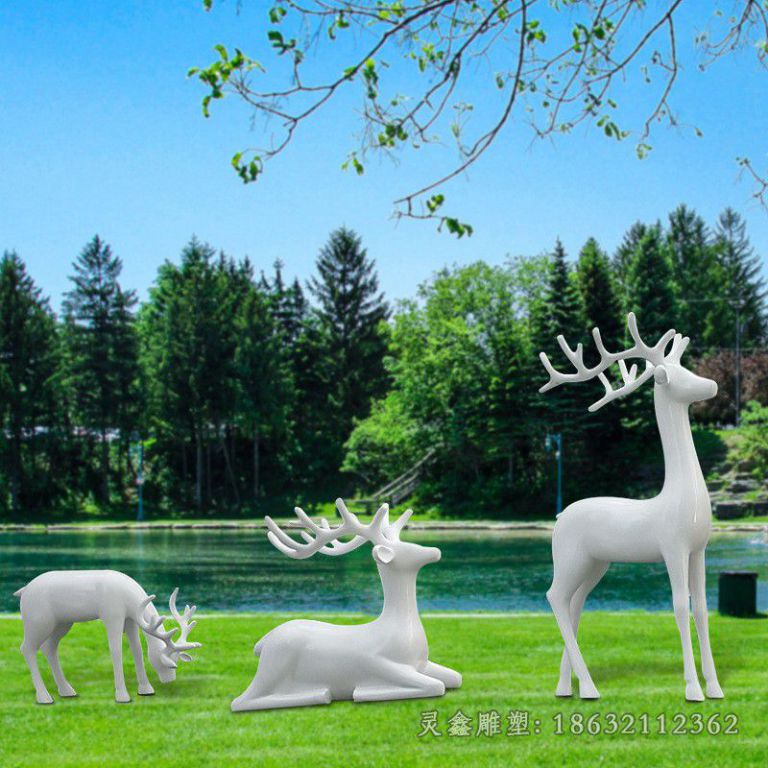 不锈钢白色小鹿景区雕塑