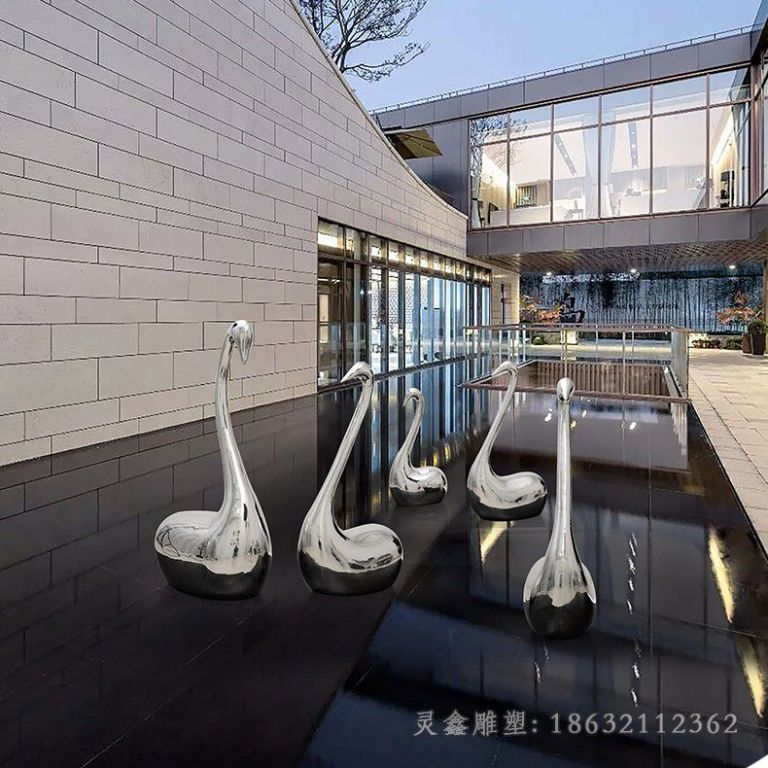 镜面天鹅城市不锈钢雕塑
