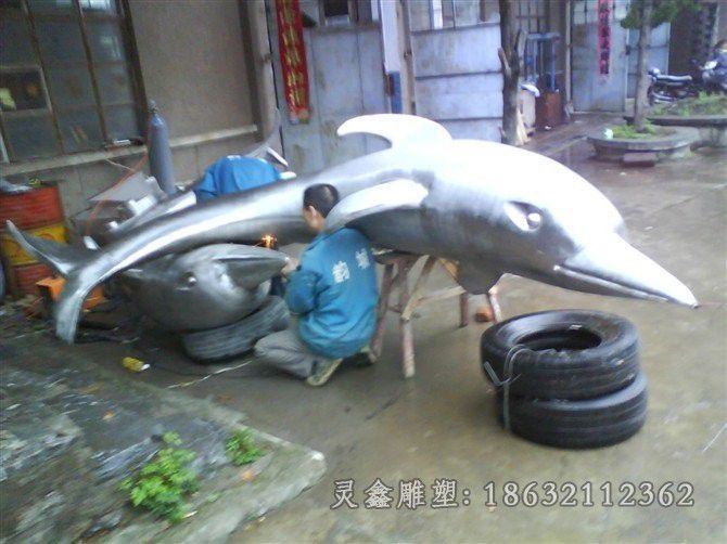 镜面海豚不锈钢园林雕塑