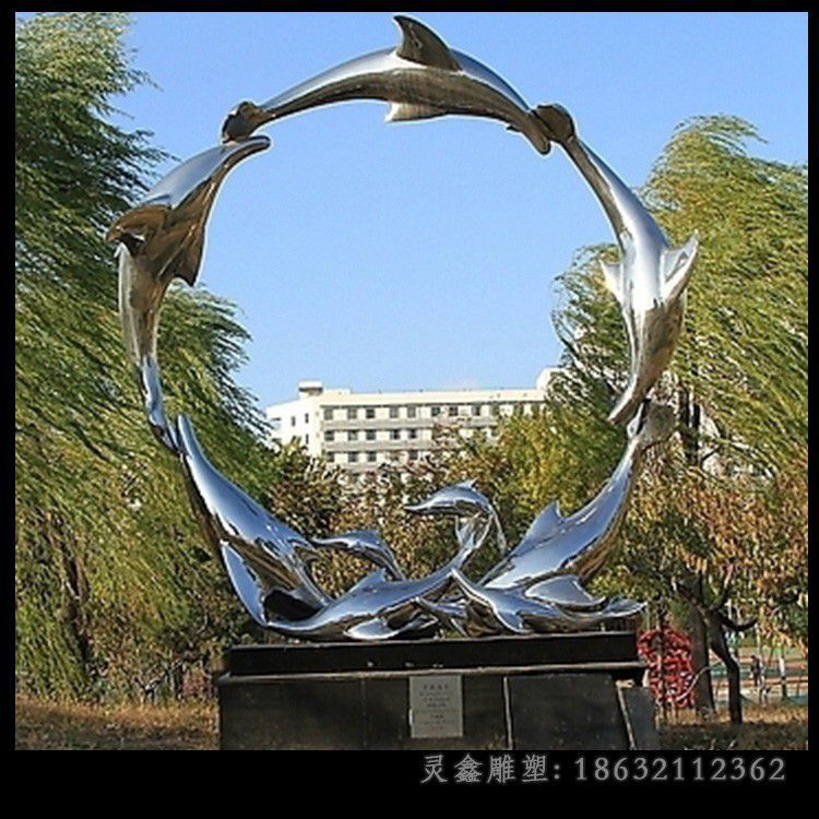 镜面海豚不锈钢庭院雕塑