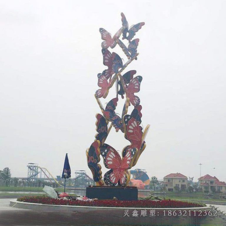 彩绘蝴蝶不锈钢街边雕塑
