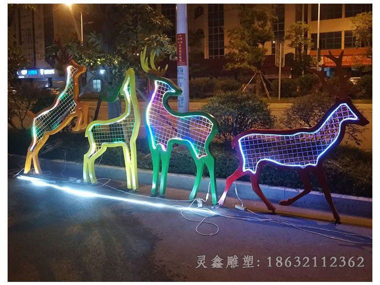 发光几何鹿不锈钢雕塑