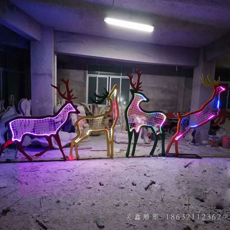 发光几何小鹿不锈钢雕塑
