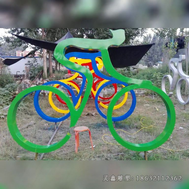 不锈钢自行车庭院雕塑