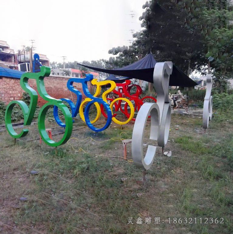 不锈钢自行车街边雕塑