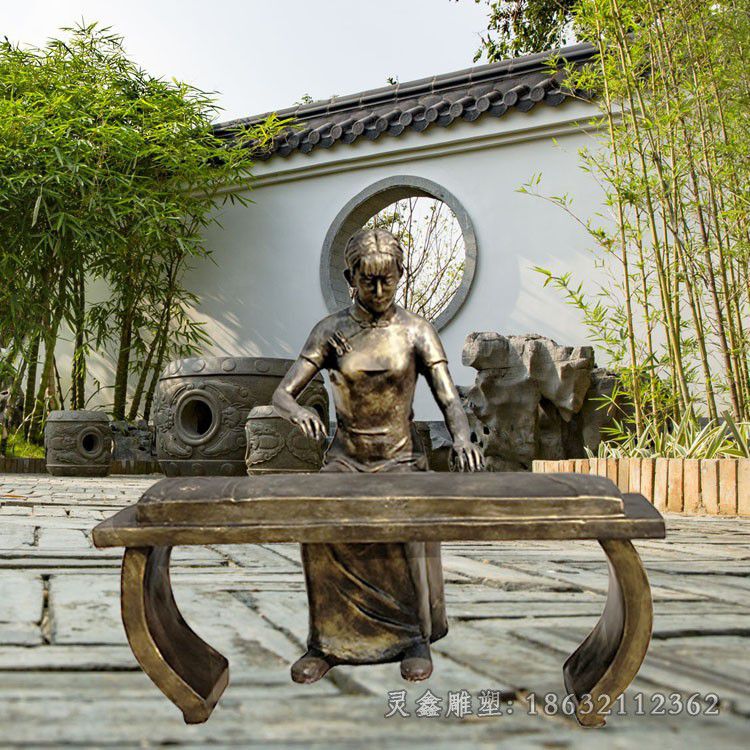 弹古筝城市景观铜雕