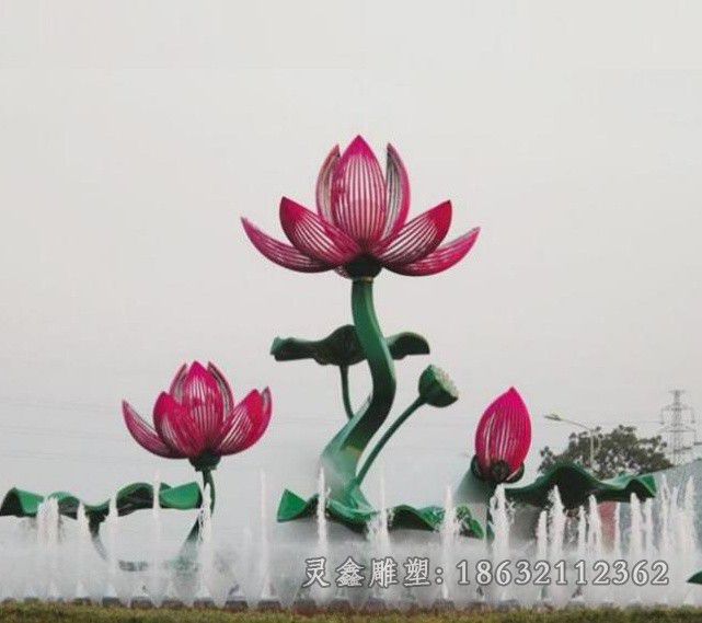 不锈钢彩绘荷花城市雕塑