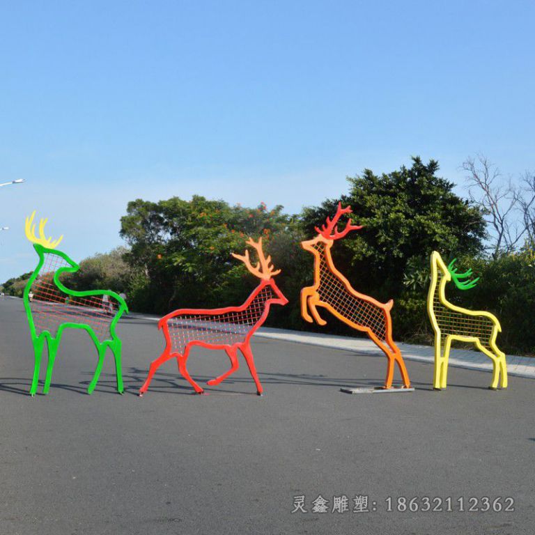 彩色不锈钢抽象鹿小区雕塑