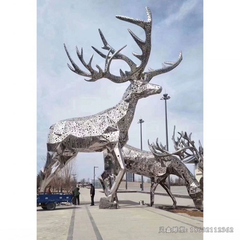 镂空动物鹿不锈钢雕塑