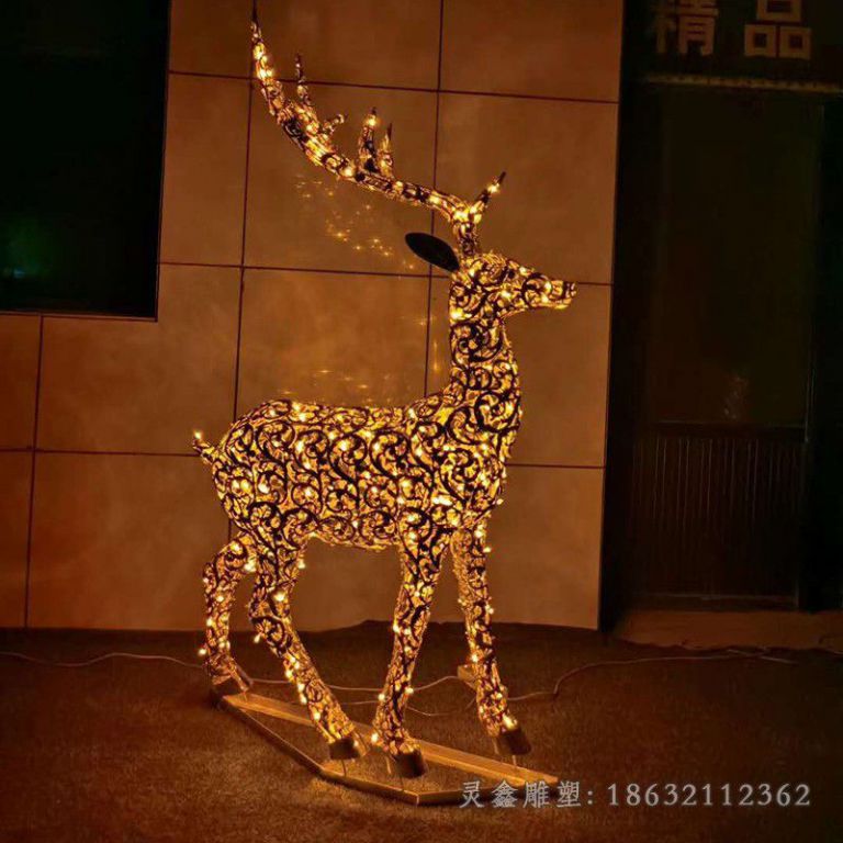 发光镂空鹿城市不锈钢雕塑