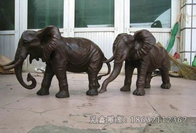 卷鼻大象动物街边铜雕