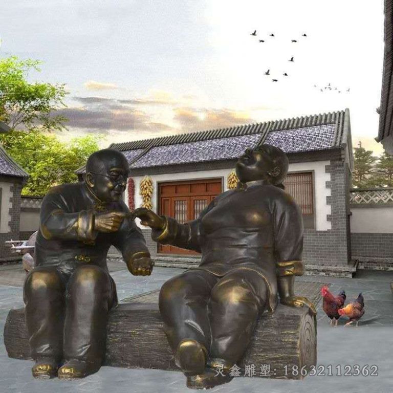 老夫妻街边文化人物铜雕