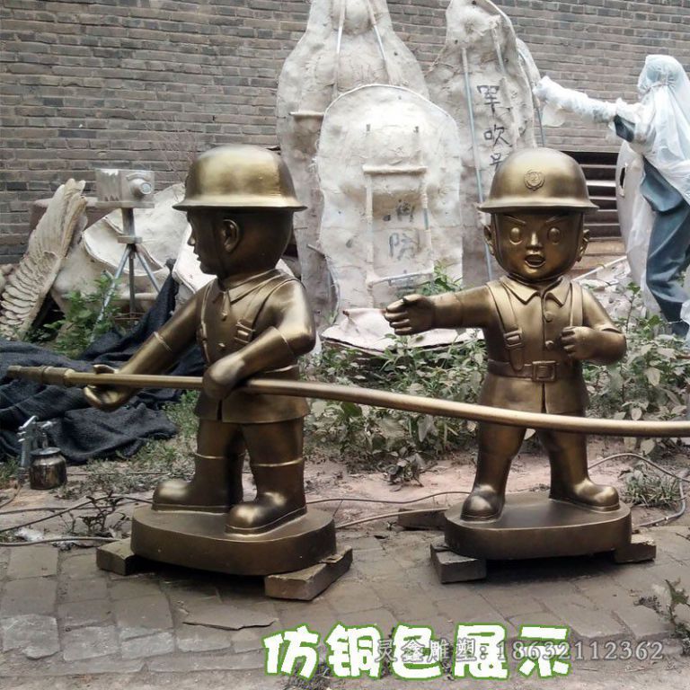 儿童消防员广场人物铜雕
