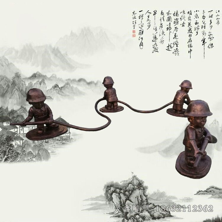 儿童消防员校园人物铜雕