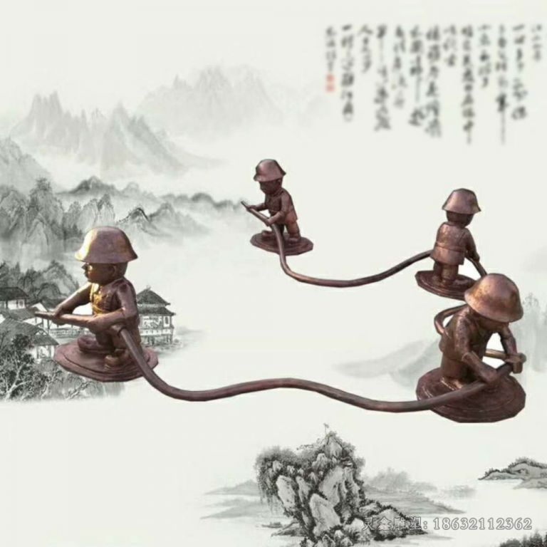 儿童消防员公园人物铜雕