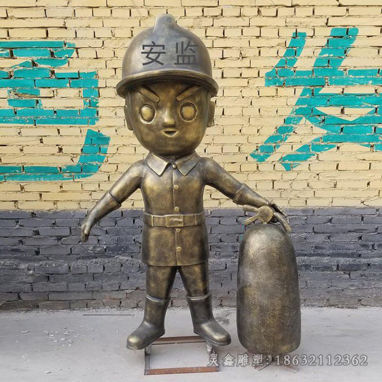 儿童消防员园林人物铜雕