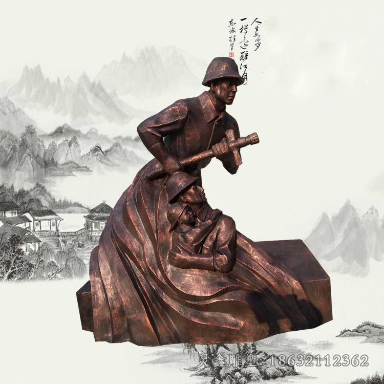喷水消防员户外人物铜雕