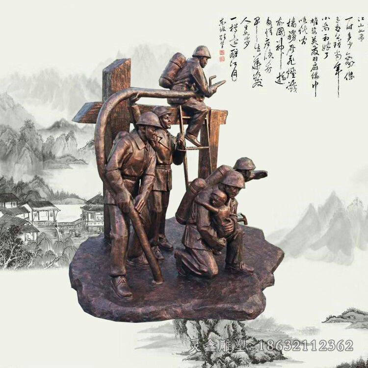 消防员校园景观铜雕