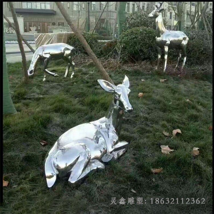 镜面鹿动物不锈钢雕塑