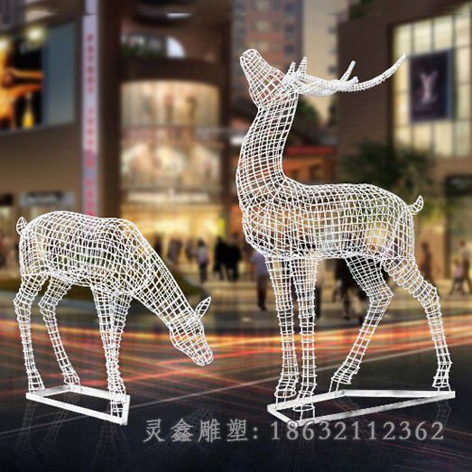 商场不锈钢镂空鹿雕塑