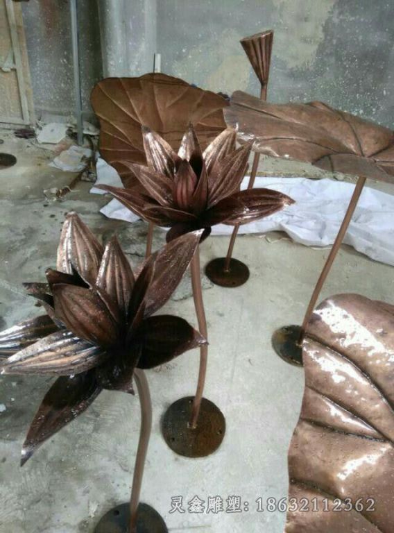 古铜色荷花公园景观铜雕