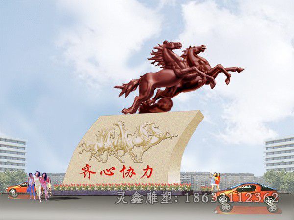 红铜色飞马城市动物铜雕