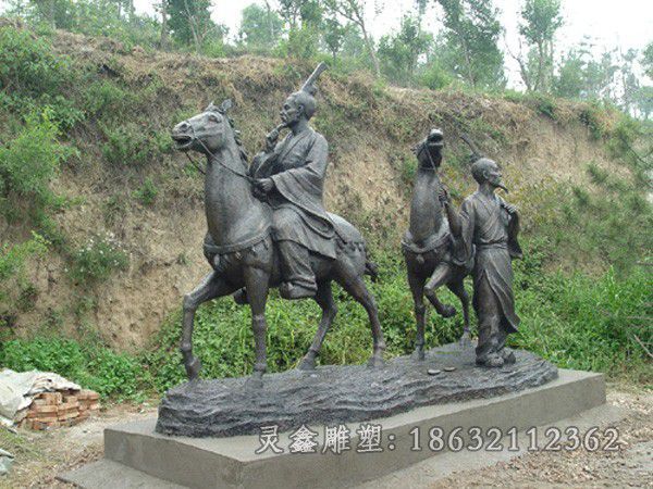 古人骑马校园景观铜雕