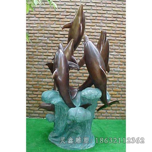 海豚嬉戏动物小区铜雕