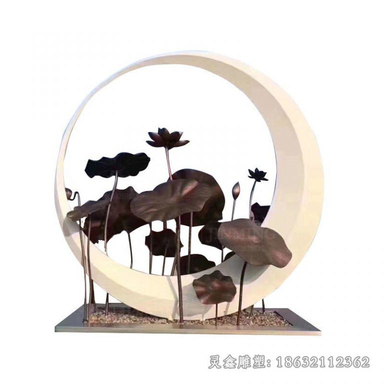 不锈钢月亮荷花街边雕塑