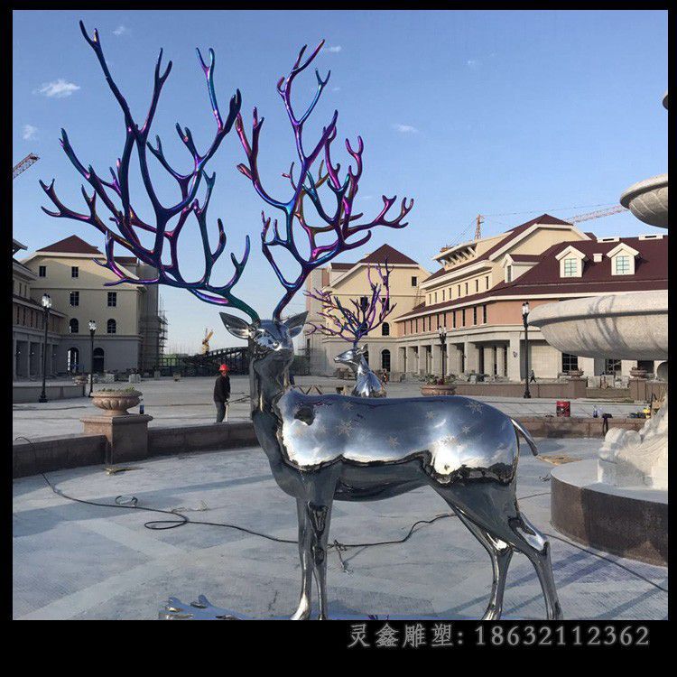 彩绘叉角鹿抽象不锈钢雕塑