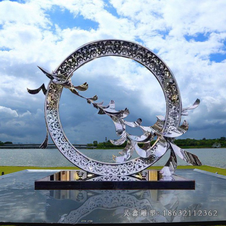 不锈钢抽象大雁圆环雕塑