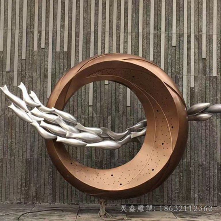 不锈钢鱼群圆环城市雕塑