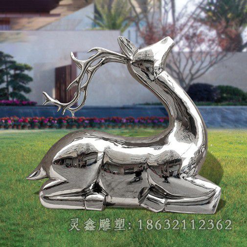 跪姿仰头抽象鹿不锈钢雕塑