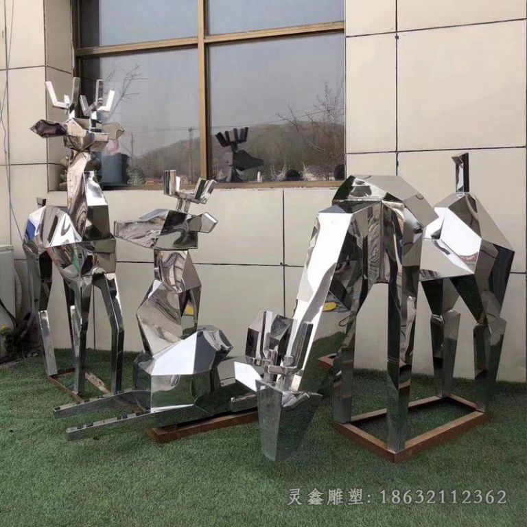 几何不锈钢鹿城市雕塑