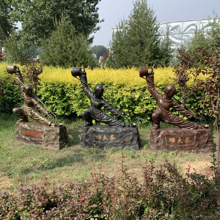 倒茶店小二广场人物铜雕