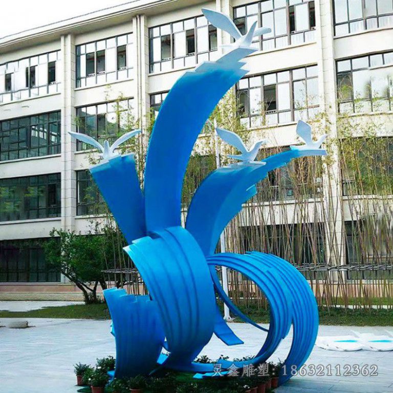 不锈钢彩绘鸽子校园雕塑