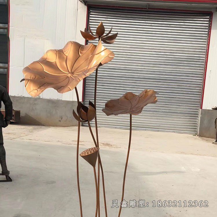 不锈钢古铜色荷花公园雕塑