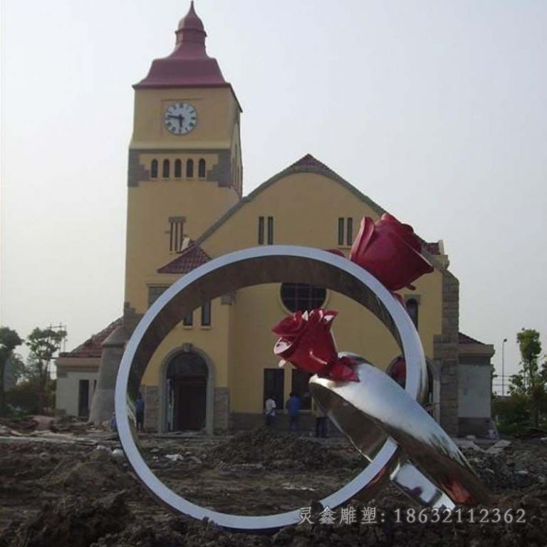 不锈钢戒指校园景观雕塑