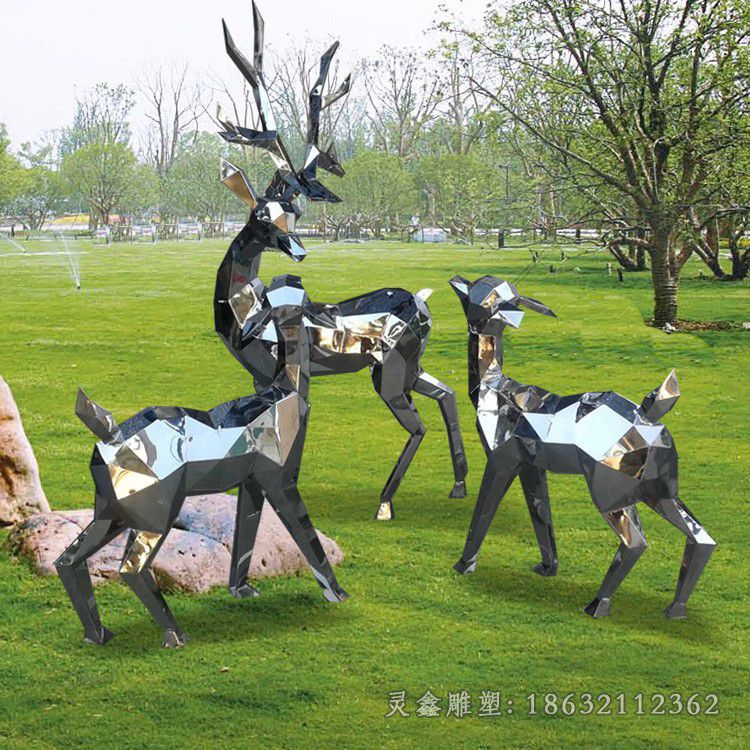 不锈钢三只小鹿几何雕塑