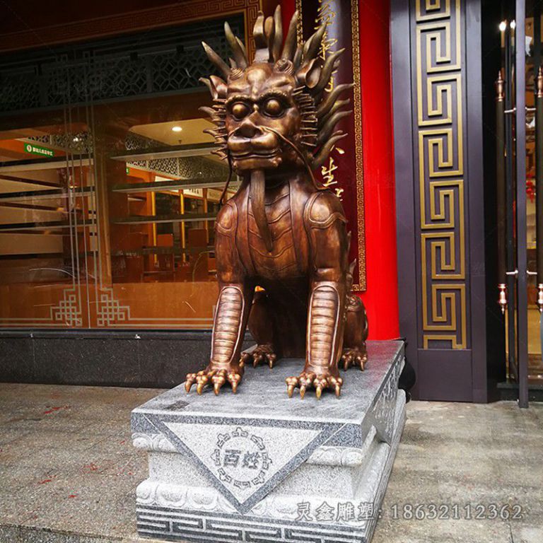 坐姿麒麟庭院景观铜雕