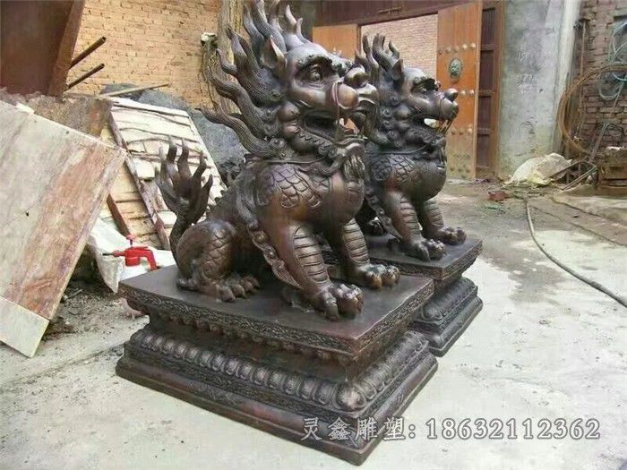 坐姿麒麟景区景观铜雕