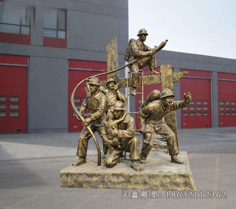 救人消防员街边铜雕