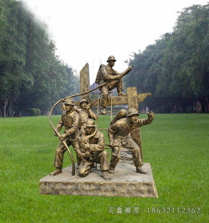 救人消防员景区铜雕