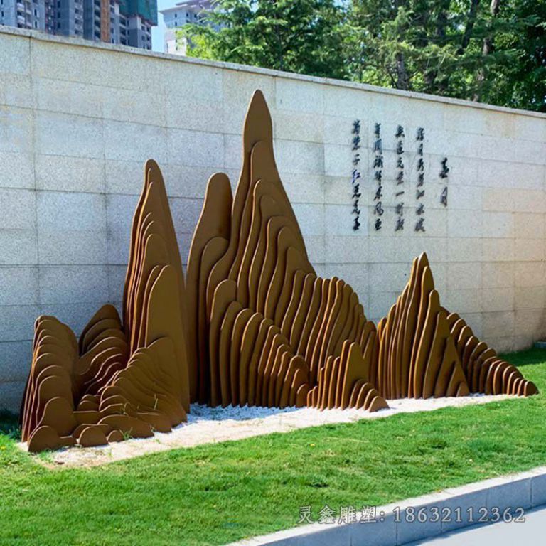 不锈钢古铜色假山校园雕塑