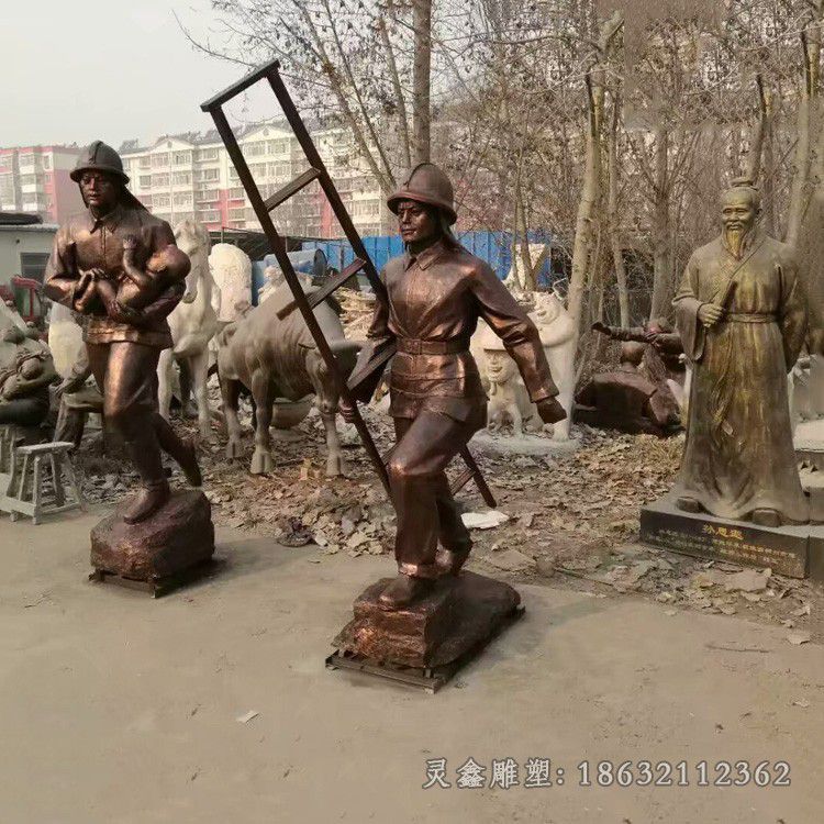 救火消防员园林铜雕