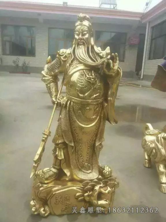 金色关公公园人物铜雕